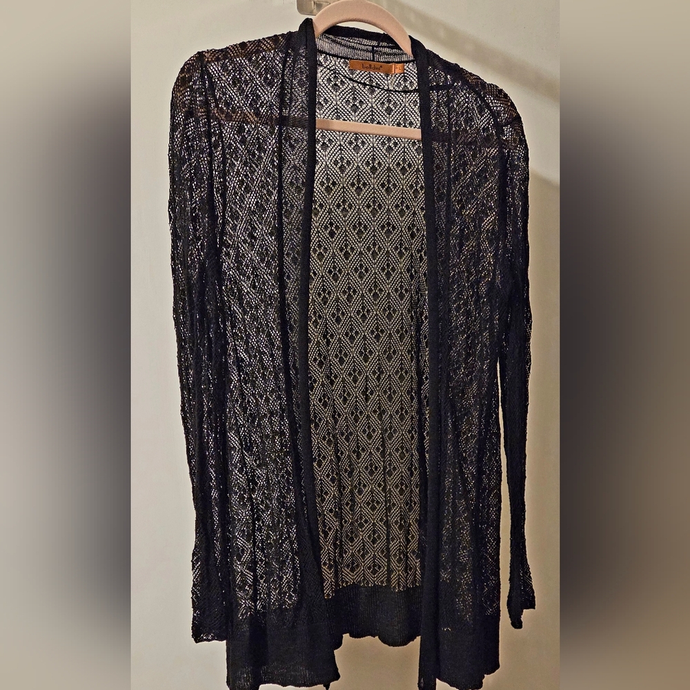 Belldini Women's Pointelle Long Sleeves Open Cardigan Sweater Large